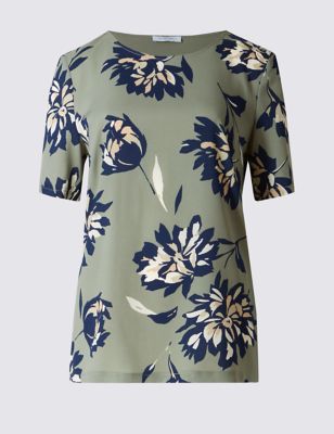Loose Fit Floral Print Round Neck Top